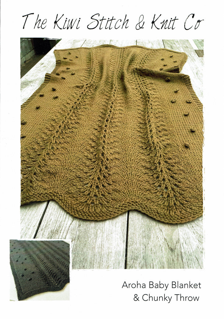 The Kiwi Stitch & Knit Co. Aroha Baby Blanket & Chunky Throw Pattern
