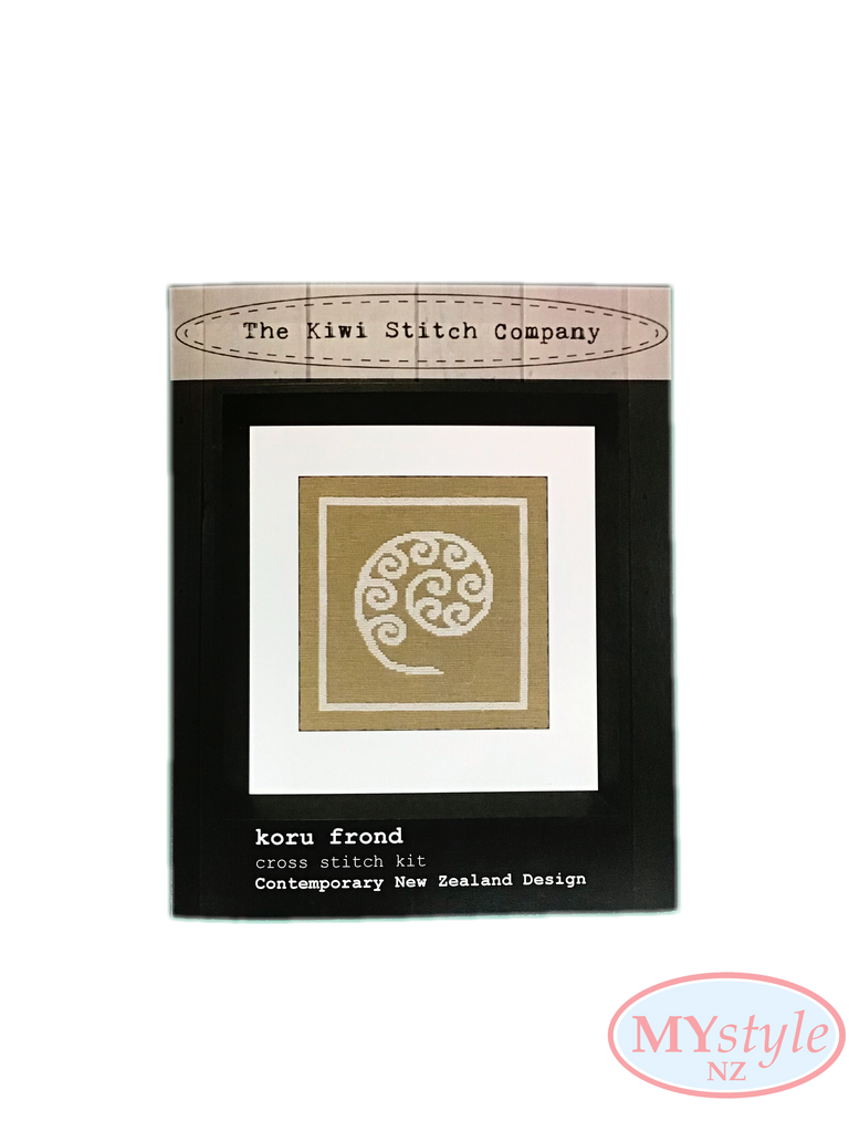 Kiwi Stitch Company, Koru Frond Cross Stitch Kit - Cream on Taupe